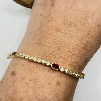 Vintage Silver Tennis Bracelet | Ruby Crystal Diamond Cubic Zirconia | Golden 925 Sterling Silver