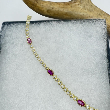 Vintage Silver Tennis Bracelet | Ruby Crystal Diamond Cubic Zirconia | Golden 925 Sterling Silver