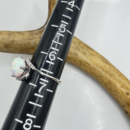 Vintage Fire Opal, Diamond Ring 925 Sterling Silver