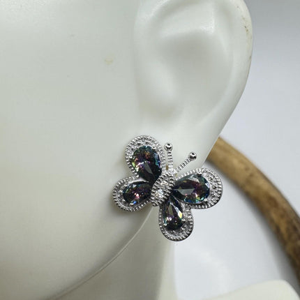 Vintage Butterfly Blue Mystic Topaz Stud Earrings 925 Sterling Silver