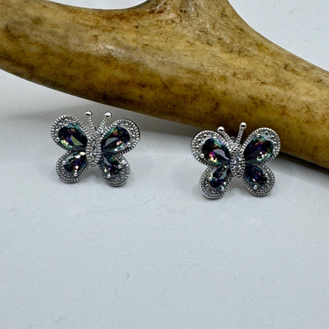 Vintage Butterfly Blue Mystic Topaz Stud Earrings 925 Sterling Silver