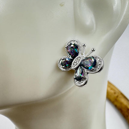 Vintage Butterfly Blue Mystic Topaz Stud Earrings 925 Sterling Silver