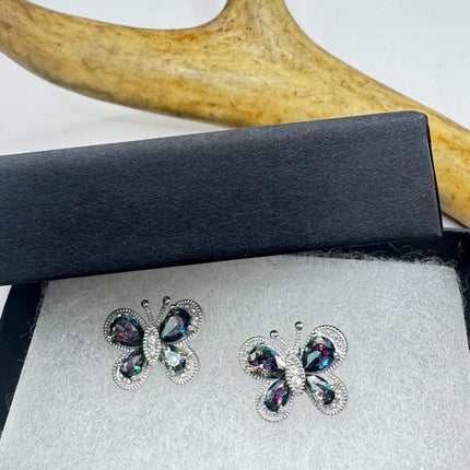 Vintage Butterfly Blue Mystic Topaz Stud Earrings 925 Sterling Silver