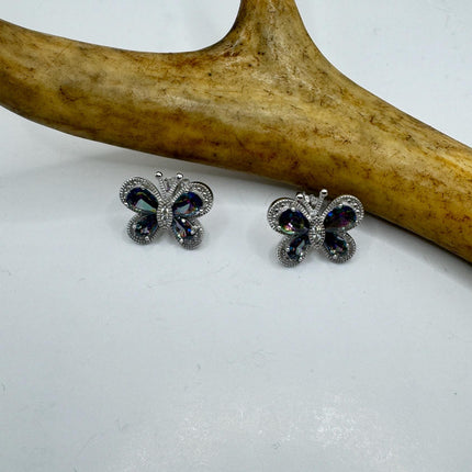 Vintage Butterfly Blue Mystic Topaz Stud Earrings 925 Sterling Silver
