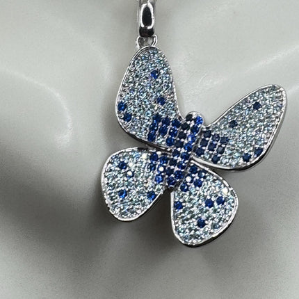 Vintage Blue Topaz Iolite Butterfly Necklace Sterling Silver Minimalist Chain