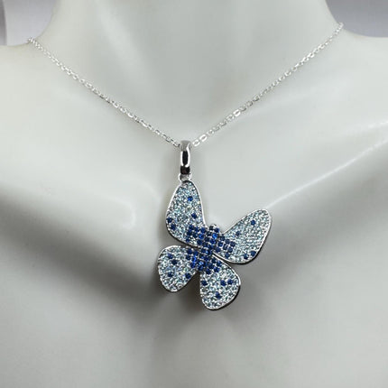 Vintage Blue Topaz Iolite Butterfly Necklace Sterling Silver Minimalist Chain
