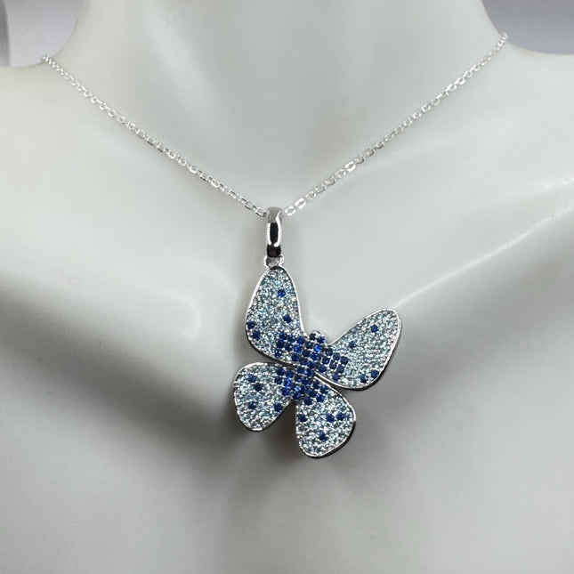 Vintage Blue Topaz Iolite Butterfly Necklace Sterling Silver Minimalist Chain