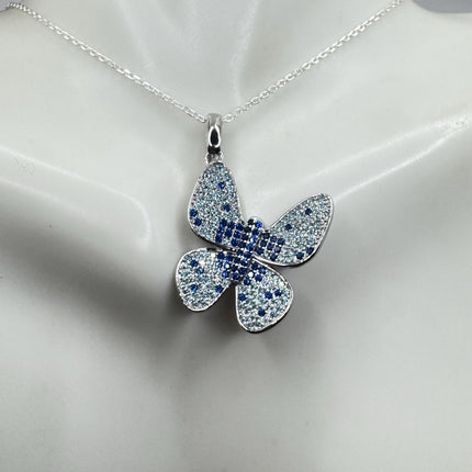 Vintage Blue Topaz Iolite Butterfly Necklace Sterling Silver Minimalist Chain