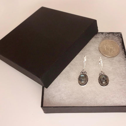 Vintage Labradorite Dangle Earrings Sterling Silver Design Statement Leverbacks