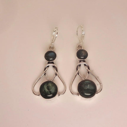 Vintage Labradorite Dangle Earrings Sterling Silver Leverbacks