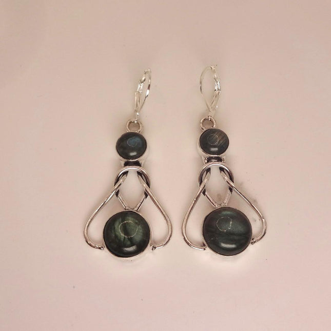 Vintage Labradorite Dangle Earrings Sterling Silver Leverbacks