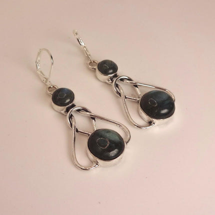 Vintage Labradorite Dangle Earrings Sterling Silver Leverbacks