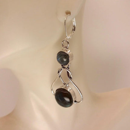 Vintage Labradorite Dangle Earrings Sterling Silver Leverbacks