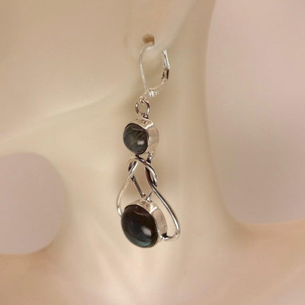 Vintage Labradorite Dangle Earrings Sterling Silver Leverbacks