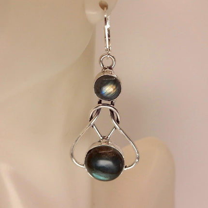 Vintage Labradorite Dangle Earrings Sterling Silver Leverbacks