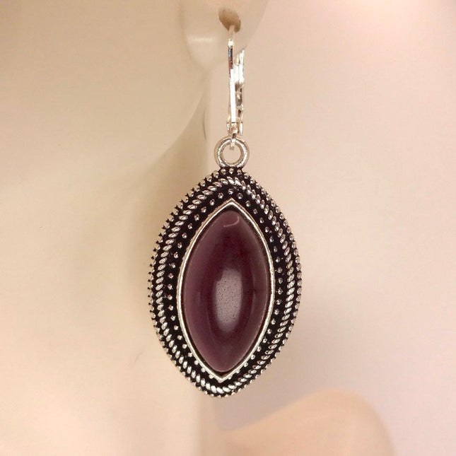 Vintage Red Garnet 925 Sterling Silver Lever Back Earrings