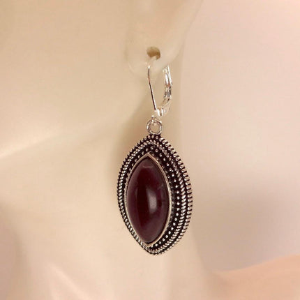 Vintage Red Garnet 925 Sterling Silver Lever Back Earrings