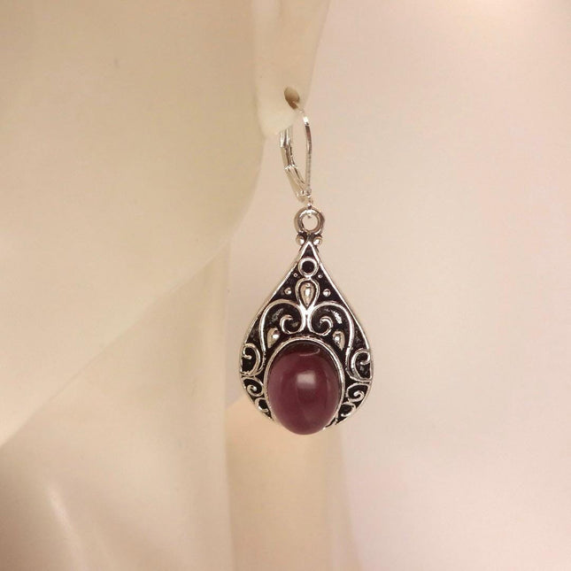 Vintage Red Garnet 925 Sterling Silver Lever Back Earrings