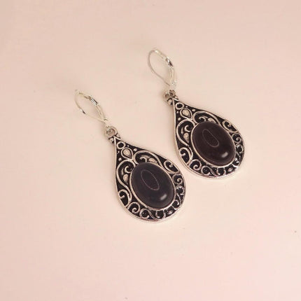 Vintage Red Garnet 925 Sterling Silver Lever Back Earrings