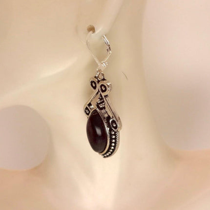 Vintage Red Garnet 925 Sterling Silver Lever Back Earrings