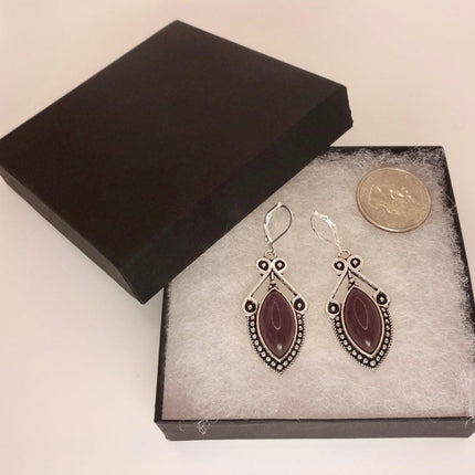 Vintage Red Garnet 925 Sterling Silver Lever Back Earrings