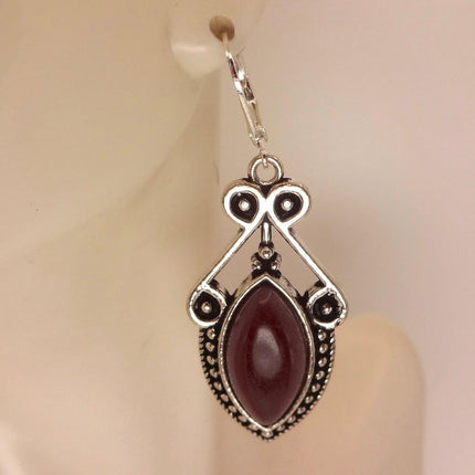 Vintage Red Garnet 925 Sterling Silver Lever Back Earrings