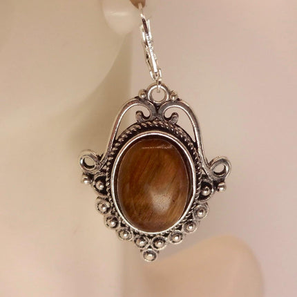 Vintage Tigers Eye Dangle Earrings Sterling Silver Leverbacks