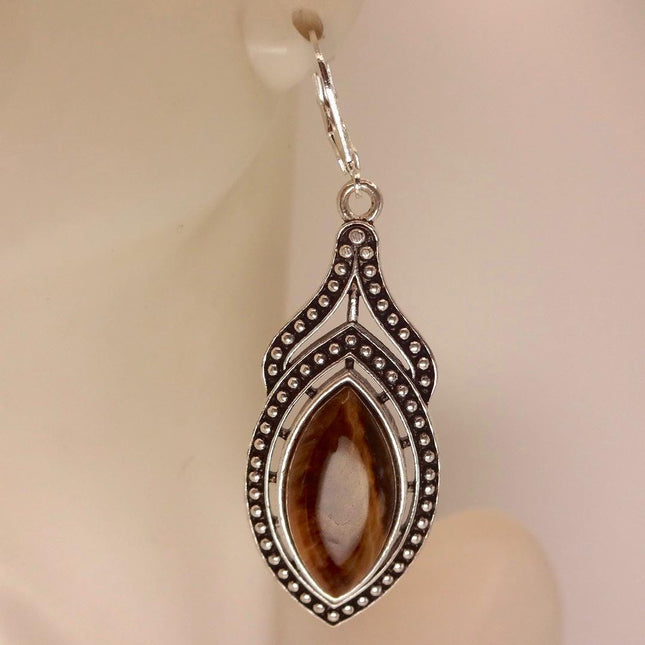 Vintage Tigers Eye Dangle Earrings Sterling Silver Leverbacks