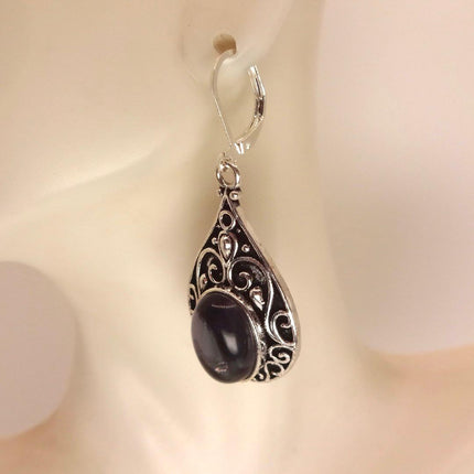 Vintage Purple Amethyst Dangle Earrings Sterling Silver Lever backs