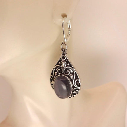 Vintage Purple Amethyst Dangle Earrings Sterling Silver Lever backs