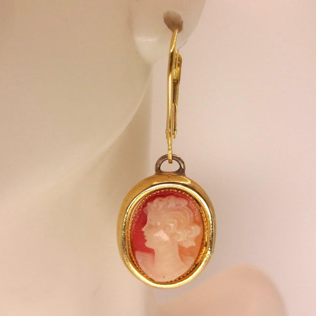 Vintage GF Cameo Leverback Earrings - Delicate Gold Design for Everyday Wear