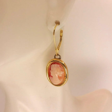 Vintage GF Cameo Leverback Earrings - Delicate Gold Design for Everyday Wear