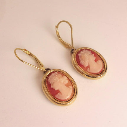 Vintage GF Cameo Leverback Earrings - Delicate Gold Design for Everyday Wear