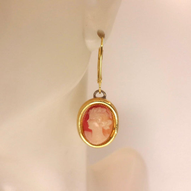 Vintage GF Cameo Leverback Earrings - Delicate Gold Design for Everyday Wear