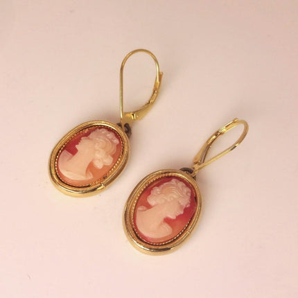 Vintage GF Cameo Leverback Earrings - Delicate Gold Design for Everyday Wear