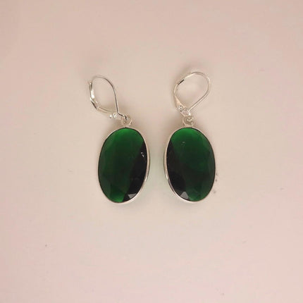 Vintage Green Glass Silver Earrings | 925 sterling Silver Lever Backs
