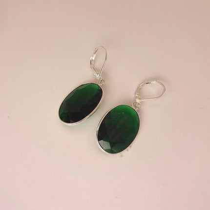 Vintage Green Glass Silver Earrings | 925 sterling Silver Lever Backs