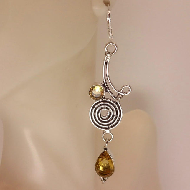 Vintage Yellow Citrine Silver Chandelier Drop Earrings | 925 sterling Silver Lever Backs