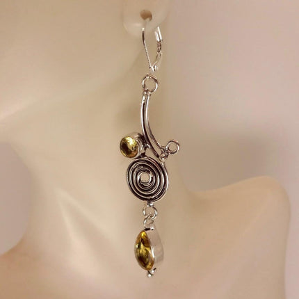 Vintage Yellow Citrine Silver Chandelier Drop Earrings | 925 sterling Silver Lever Backs