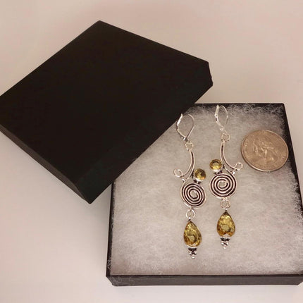 Vintage Yellow Citrine Silver Chandelier Drop Earrings | 925 sterling Silver Lever Backs
