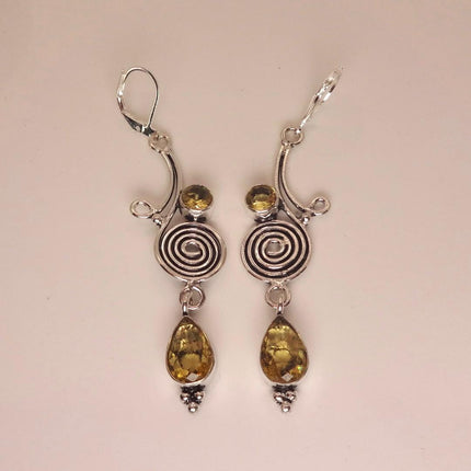 Vintage Yellow Citrine Silver Chandelier Drop Earrings | 925 sterling Silver Lever Backs