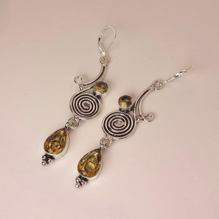 Vintage Yellow Citrine Silver Chandelier Drop Earrings | 925 sterling Silver Lever Backs