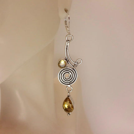 Vintage Yellow Citrine Silver Chandelier Drop Earrings | 925 sterling Silver Lever Backs