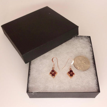 Vintage Garnet Dangle Earrings: Rose Gold 925 Sterling Silver January Birthstone