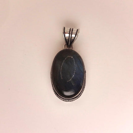 Vintage White Bronze Rainbow Labradorite Black Velvet Choker Pendant Necklace