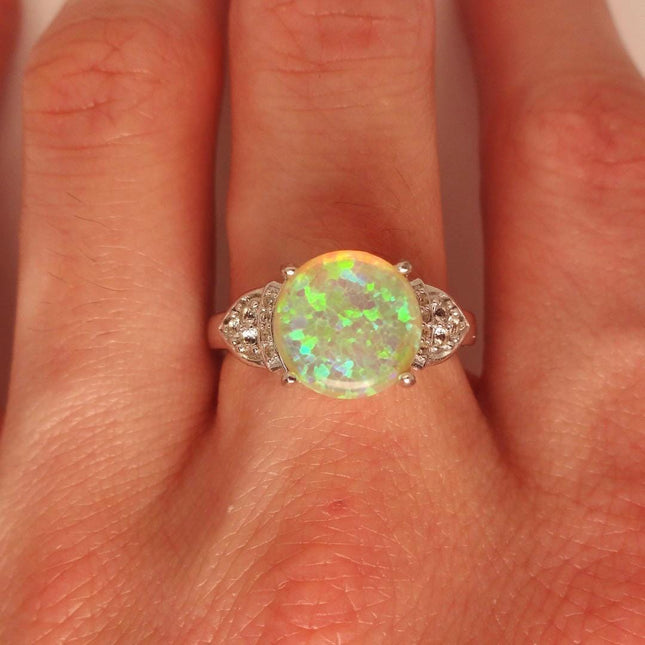 Vintage Fire Opal Ring 925 Sterling Silver