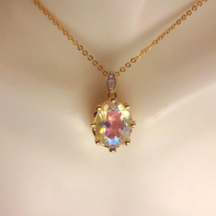 Vintage Golden 925 Sterling Silver White Mystic Topaz Choker Necklace