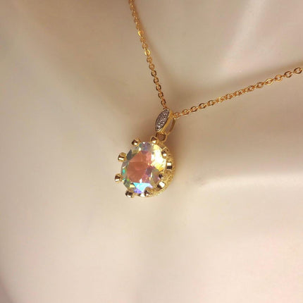 Vintage Golden 925 Sterling Silver White Mystic Topaz Choker Necklace