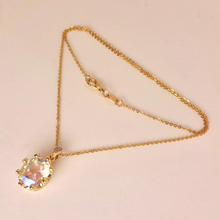 Vintage Golden 925 Sterling Silver White Mystic Topaz Choker Necklace