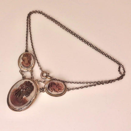 Vintage Abalone Cameo Necklace 925 Sterling Silver